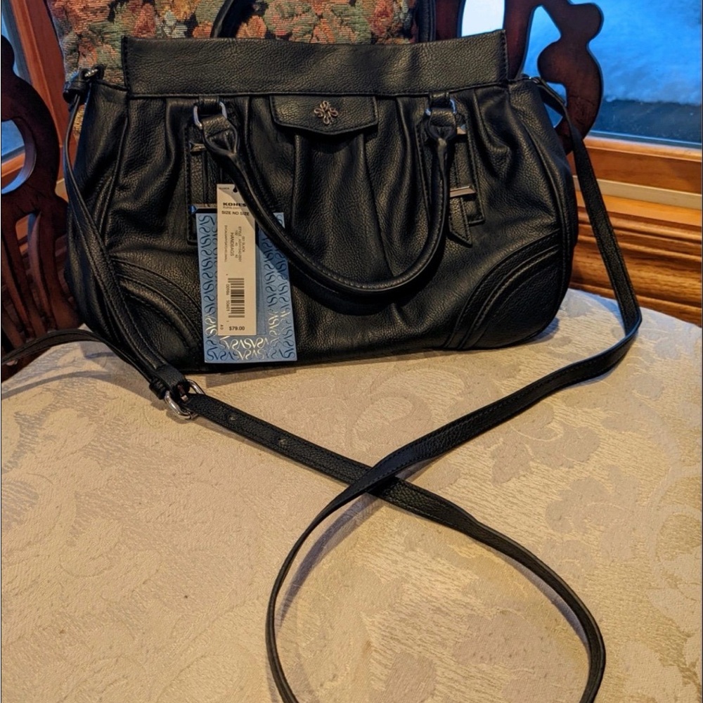 Simply Vera Pleated Calgary Satchel ~ Black Vegan Leather ~ NWT